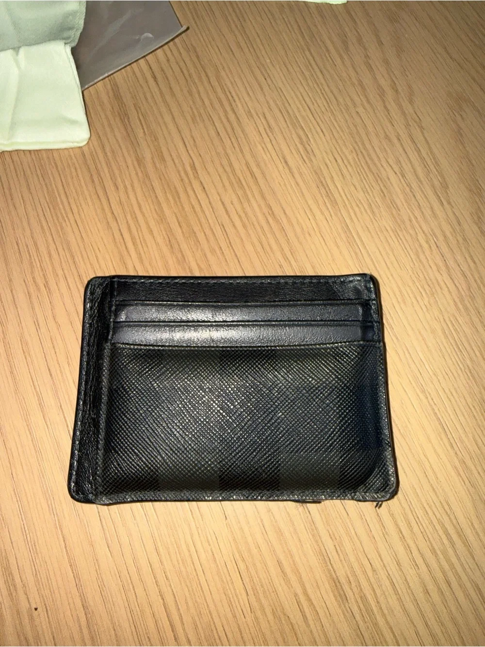 Burberry Black Check Leather Money Clip Wallet with Silver Clip